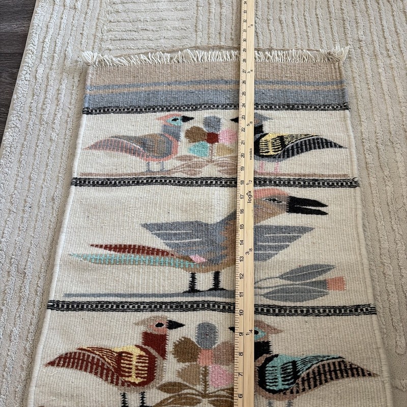 VINTAGE NORTH AMERICAN WOVEN INDIAN RUG WITH BIRD MOTIF APPROX. 28" X 18" gallery