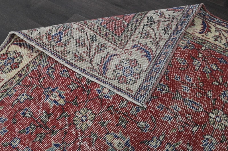 Oushak Turkish Vintage Rug 5x8 Kilim Rug Anatolian Handmade Boho Decor RED gallery
