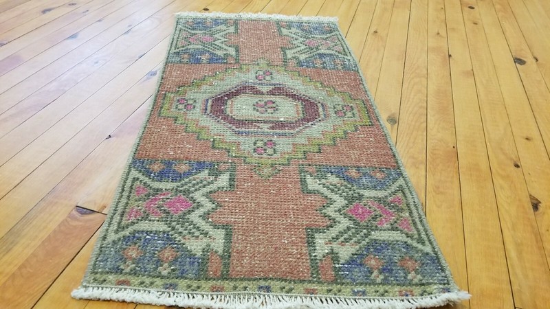 Primitive Antique 1900-1930's Wool Pile, 1'5' x 2'11" Vegy Dye Tribal Rug gallery