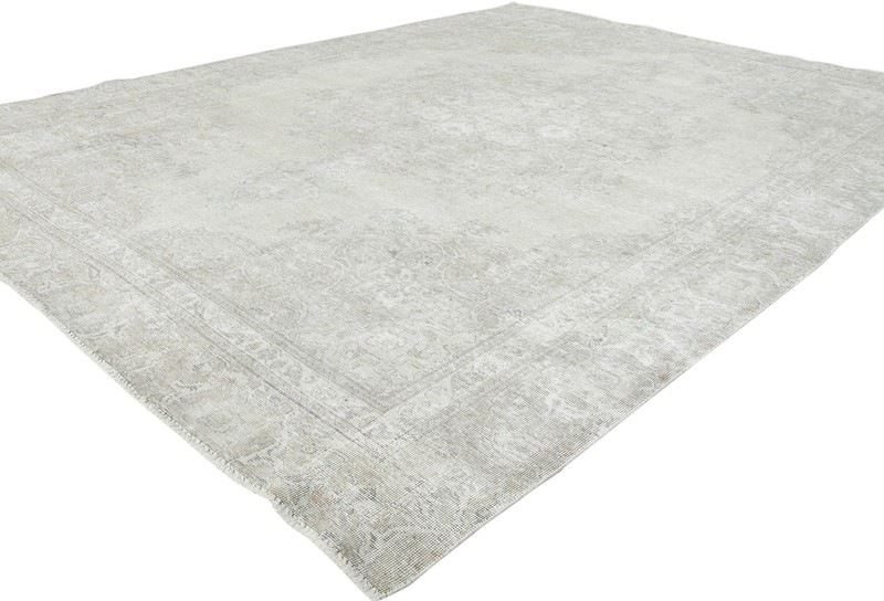 Vintage Oriental Rug Muted Distressed Floral Design Wool Carpet 8'3X10'9 ft gallery
