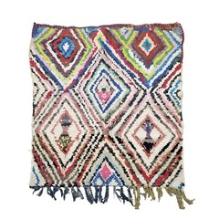 Moroccan Handmade Vintage Boucherouite Rug 3’5”x4’1” Geometric Pink Cotton Rug