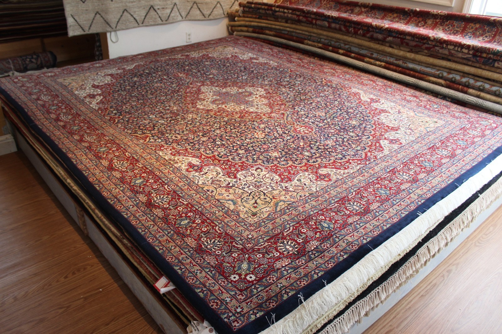 Fine Quality Handmade Tabrz Design Wool Rug dark blue navy medallion design 8x10 gallery