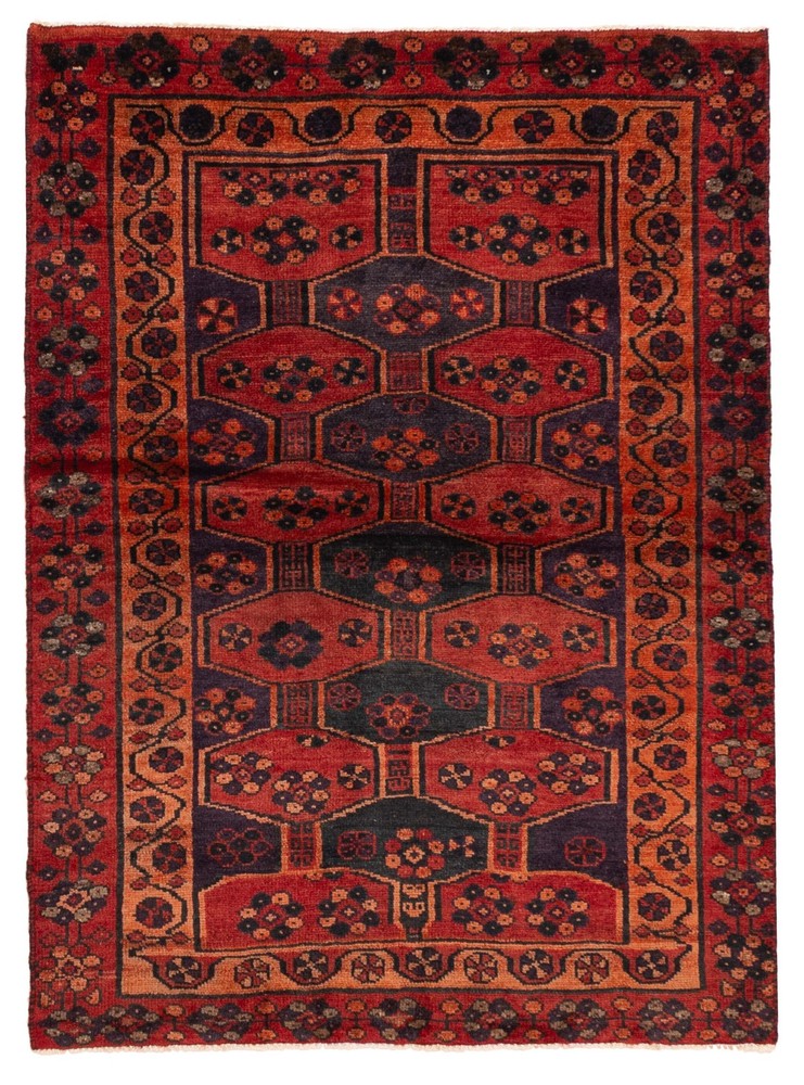 Traditional Vintage Hand-Knotted Area Rug 4'1" x 5'7" Oriental Wool Carpet