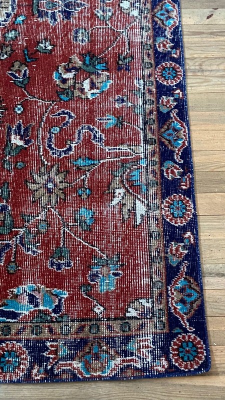 Hand-Knotted Turkish Vintage Red Carpet, Anatolian Oriental Carpet 3.4x6.6 feet gallery
