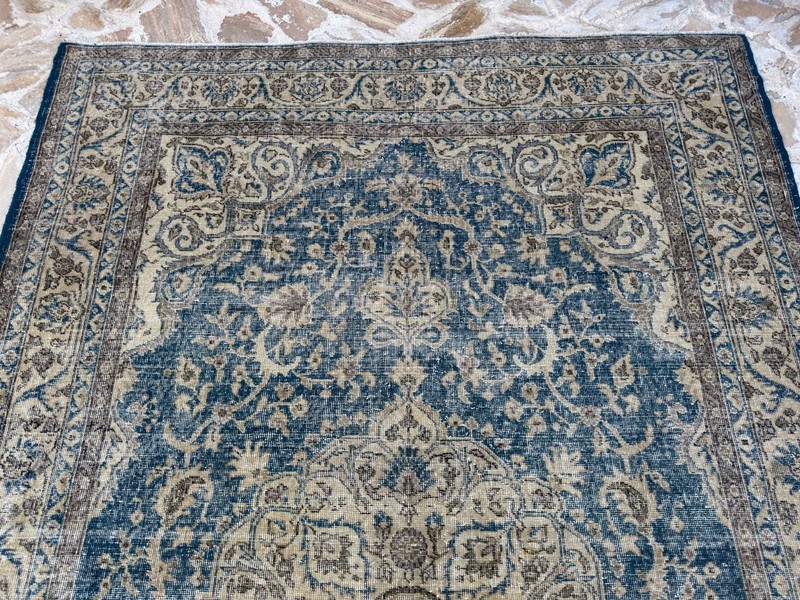 7x10 Blue Medallion Rug – Vintage Turkish Area Carpet Handknotted Wool gallery