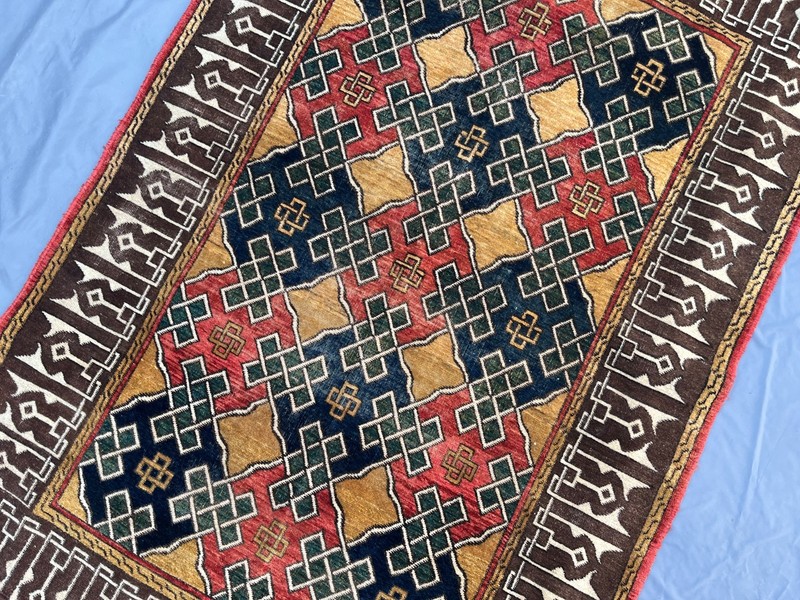 1930s Antique Terracotta Turkmen Rug 4x7 Fine Geometric Faded Persian Old Carpet gallery