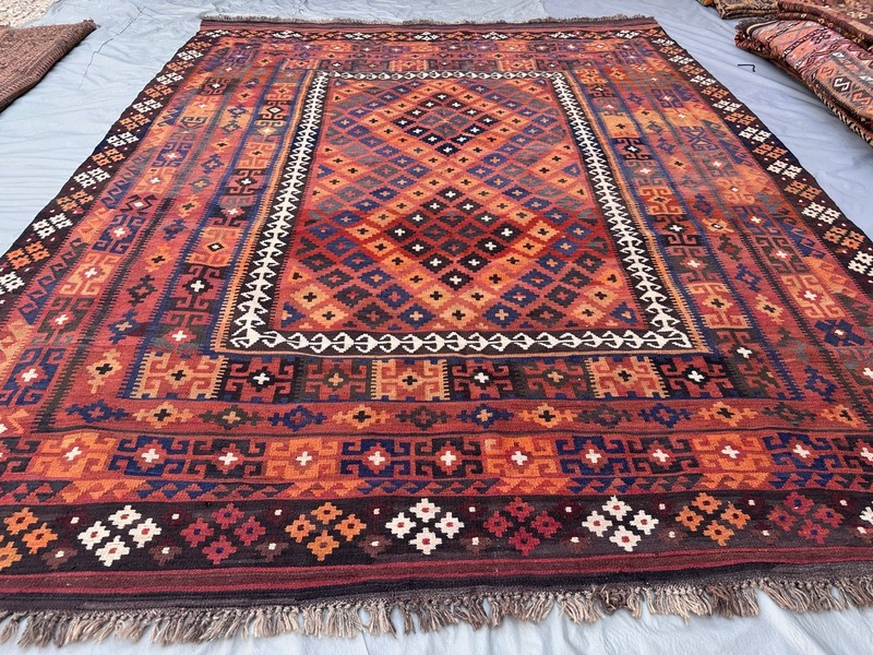 Rust Orange Faded Kilim Rug 7'11 x 10'4 Handmade Turkish Navajo Boho Area Rug gallery