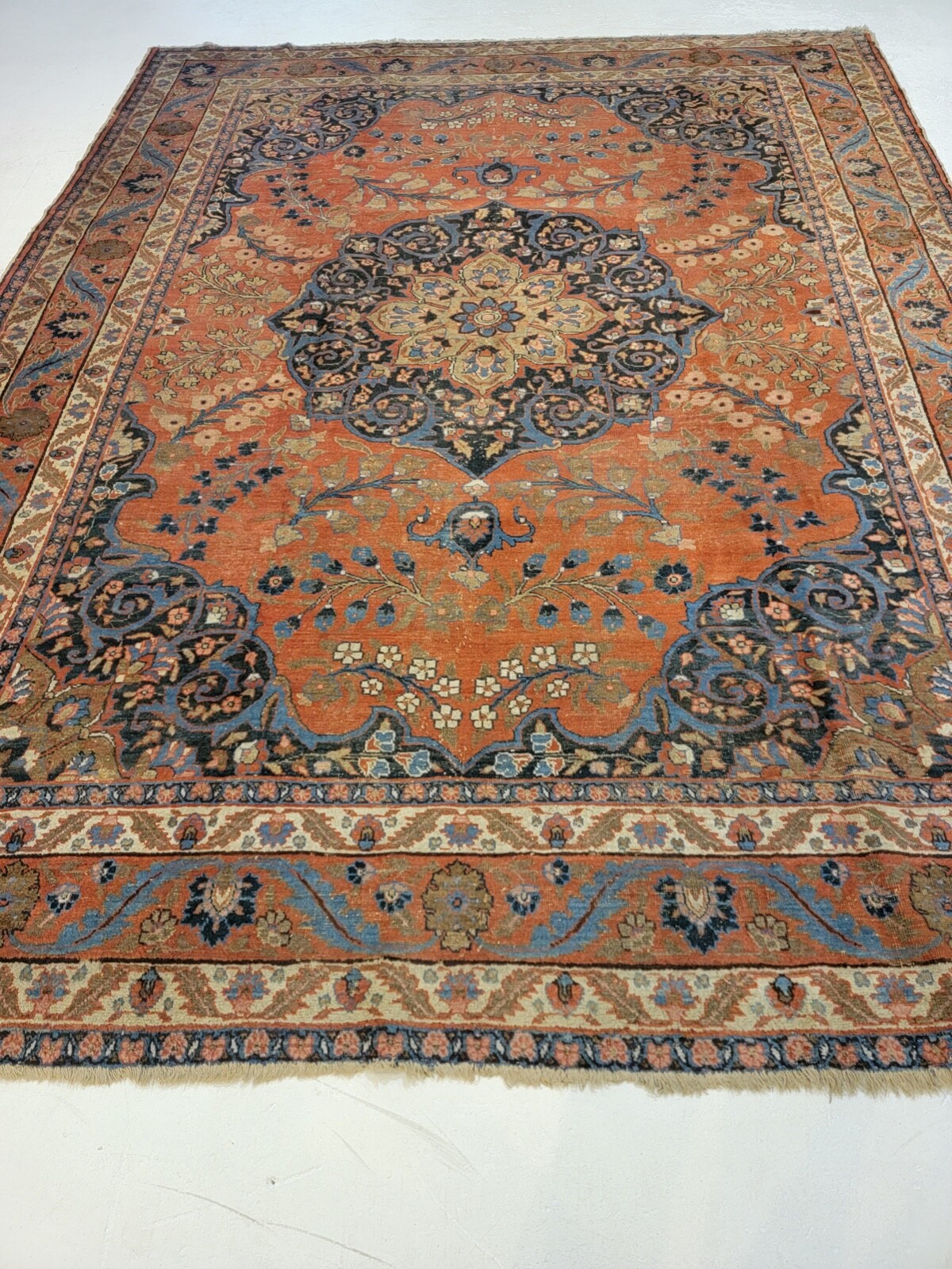 Antique Oriental Hand-Knotted Wool Area Rug Copper/Blue/Ivory 8'6" x 11'4" gallery
