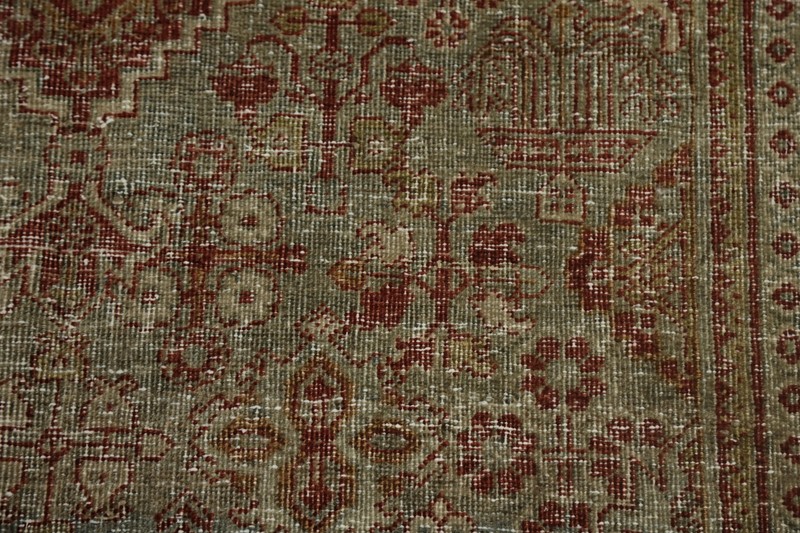 Antique Geometric Green/ Rust Wool Rug Hand-knotted Traditional Carpet 4x7 gallery