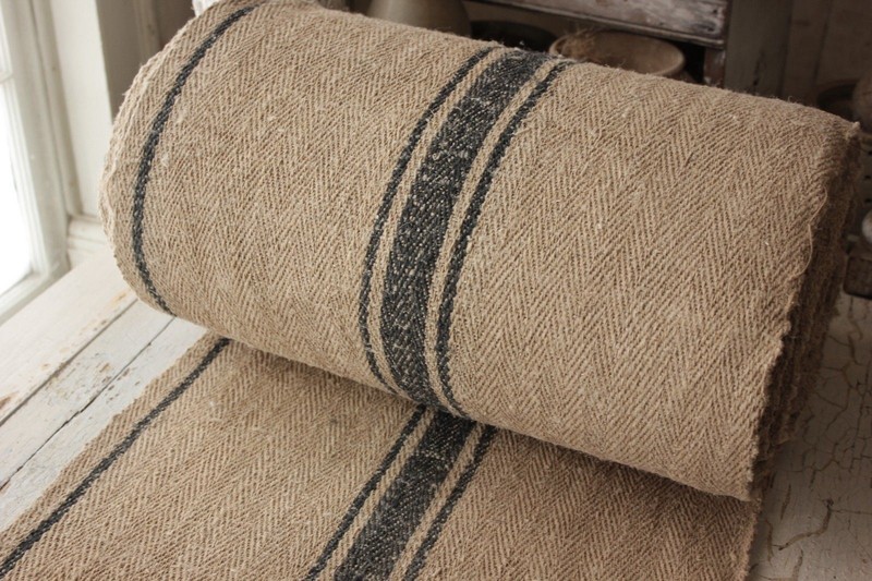 Vintage table / STAIR RUNNER grain sack fabric yardage blue stripe linen 1yd gallery