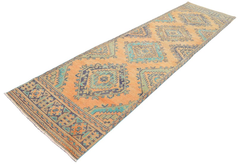 Vintage 1970s Turkish Runner Rug 3x12 ft | Hand-Woven Anatolian Wool Ushak Rug gallery