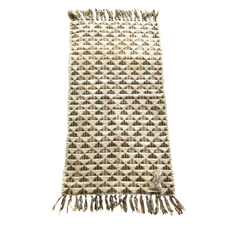 Flat Handwoven Rug Cotton Neutral Memphis Fossil India Dhurrie 19x33" Vintage gallery