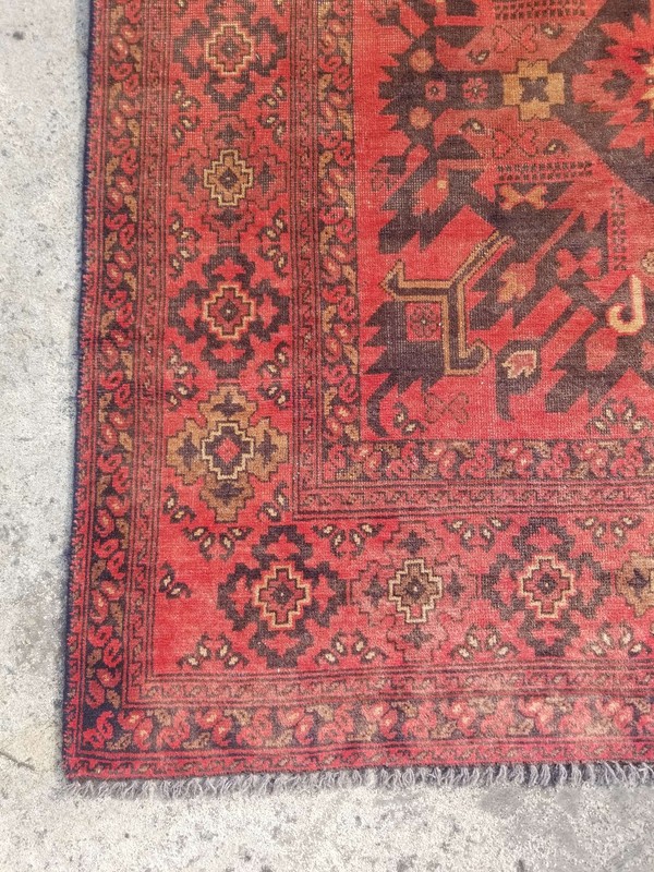 Vintage Distressed Hand Made Traditional Oriental Wool Maroon Rug 194x145cm gallery