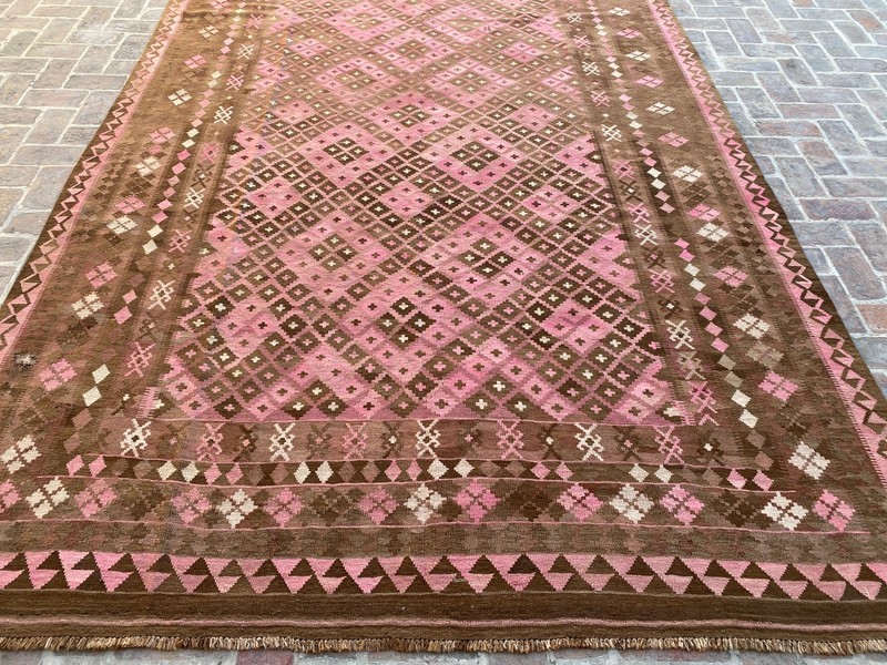 Dusty Pink 8.8x15ft Handmade Afghan Kilim Rug Tribal Geometric Flatweave rug gallery
