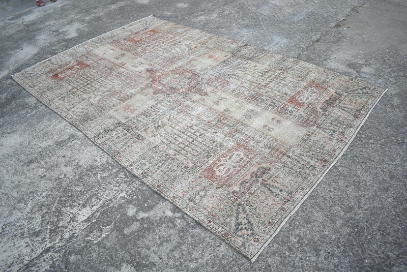 Vintage Turkish Rug 70'' x 112'' Muted Dye Rug Hand-knotted Rug Large Wool Rug gallery