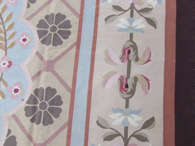Vintage Hand Made French Design Wool Beige Green Original Aubusson 363X277cm gallery