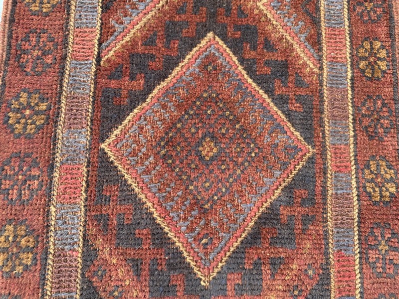 Vintage Afghan Baluchi Mishwani Runner Rug - Red Handwoven Wool Geometric Rug gallery