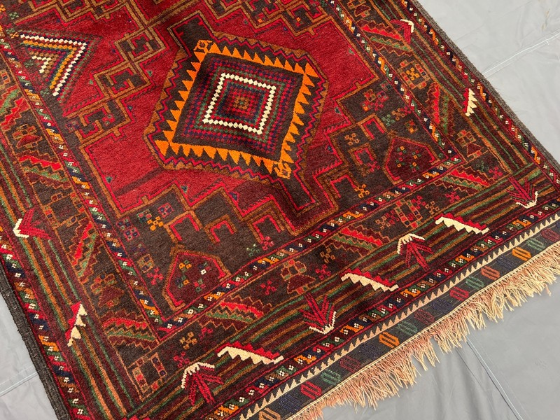 3'9x7'2 ft Vintage Afghan Geometric Diamond Hand Knotted Tribal Runner Rug gallery