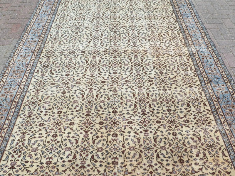Handmade Floor Rug, Large Beige Carpet Turkish Wool Distressed Area Rug 80"X123" gallery