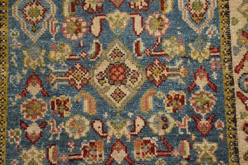 Pre-1900 Handmade Runner Rug Blue Wool 16 ft Traditional Antique Carpet 3x16 gallery