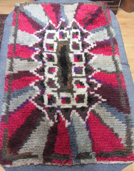 Swedish Scandinavian Rya Rug Wool Art Deco Mid-Century Modern Hand Made 48 x 30