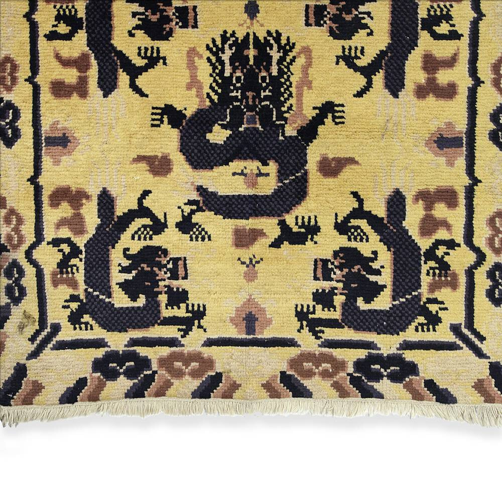 TIBETAN SADDLE RUG WOOL PILE DRAGON MOTIF TIBET CHINA TEXTILES 20TH C. gallery