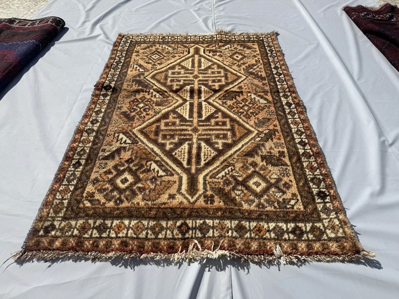 Antique Terracotta Caucasian Geometric Rug 4x5 Muted Persian Faded Area Carpet gallery