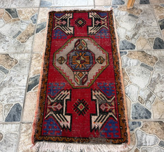 Rustic Red Vintage Area Rug 2×3 Distressed Tribal Anatolian Shabby Wool Carpet