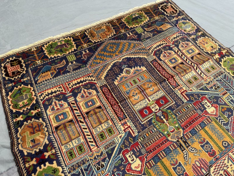 3'11x6'11 ft Pictorial Art Rug Afghan Hand Knotted Baluchi Antique Rare Area Rug gallery