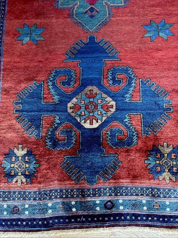 5 X 9 Antique Armenian Karabakh Rug C. 1900 May. Dyed Red Azure Blue Turquoise gallery