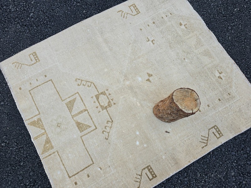 4x4 Ft Vintage Square Rug, Turkish Oushak Wool Rug, Beige Brown Area Rug gallery