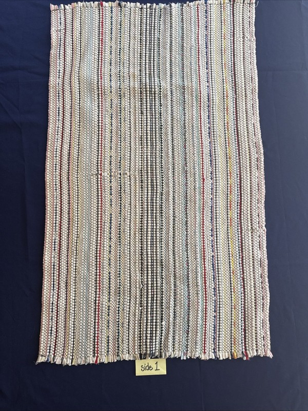Vintage Hand Woven Rag Rug #4 Msmt: 38" by 23” w/Fringe Multicolor Cottage Boho gallery