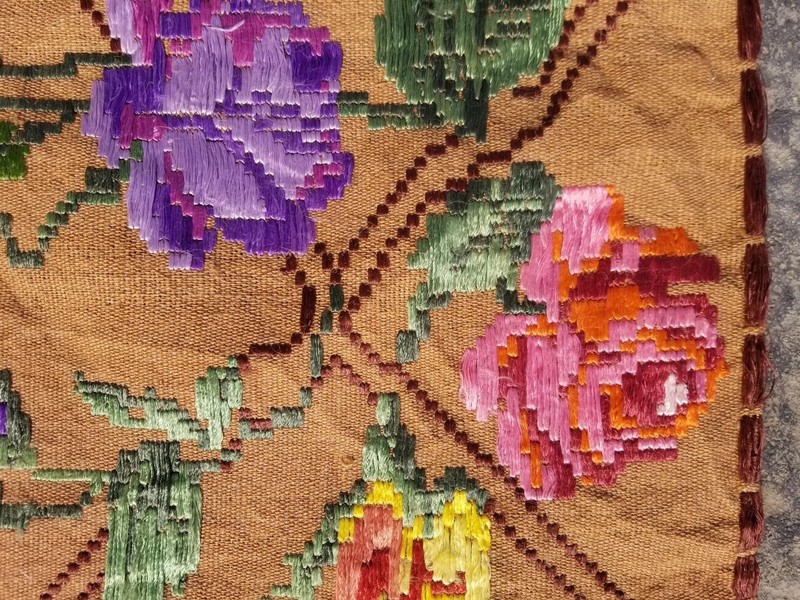 Vintage Handmade Romanian Floral Embroidered Wool Multicolor Kilim 183x119cm gallery