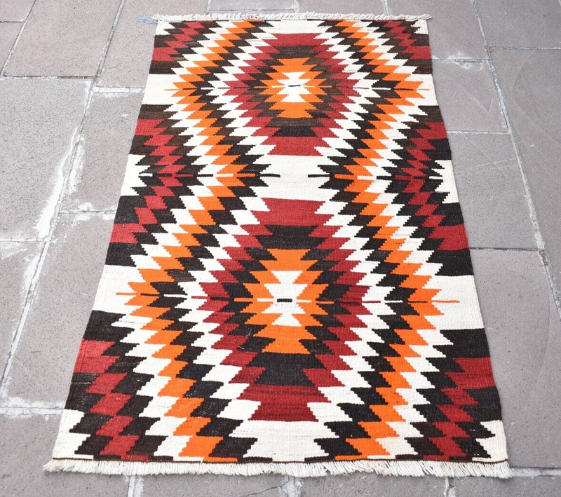 Vintage Turkish Rug 35'' x 56'' Anatolian Nomadic Rug Flat Woven Wool Rug gallery