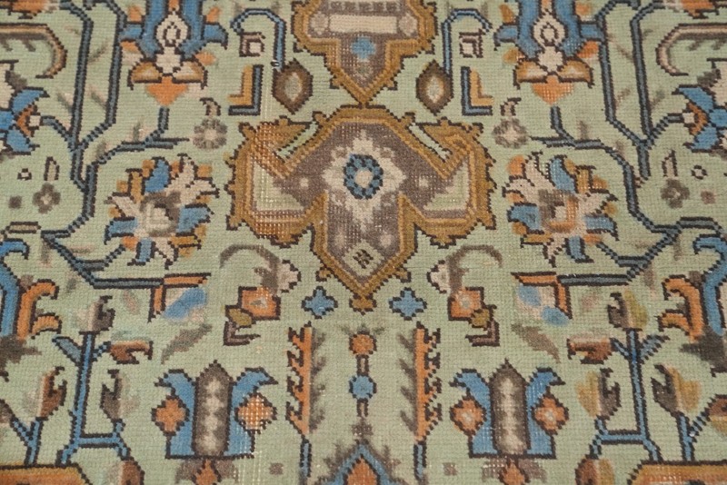 Mint Green Wool Traditional Distressed Area Rug 7x10 ft Hand-knotted Vintage Rug gallery