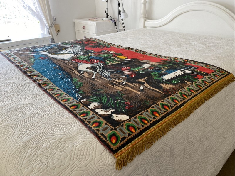 Vintage Turkish Wall Art / Plush Felt / Velvet Cotton Textile Tapestry Rug gallery