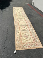 Vintage Aubusson-Style Needlepoint Runner 2×14 Floral Medallion Hallway Rug