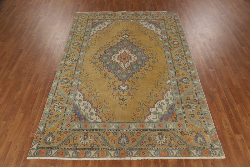 Gold Wool Traditional Hand-knotted Living Room Area Rug 6x9 Vintage Carpet gallery