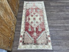 2×5 Vintage Turkish Runner Rug, Hand-Knotted Wool Rug, Red Green Small Oushak