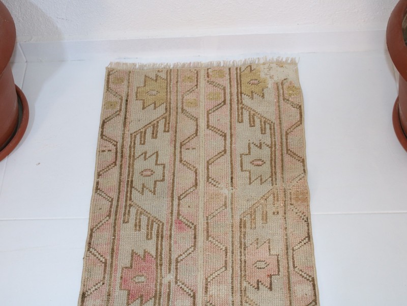 1.5 x 6.3 Feet Handmade Beige Brown Patchwork Turkish Runner Rug – 46 x 194 cm V gallery