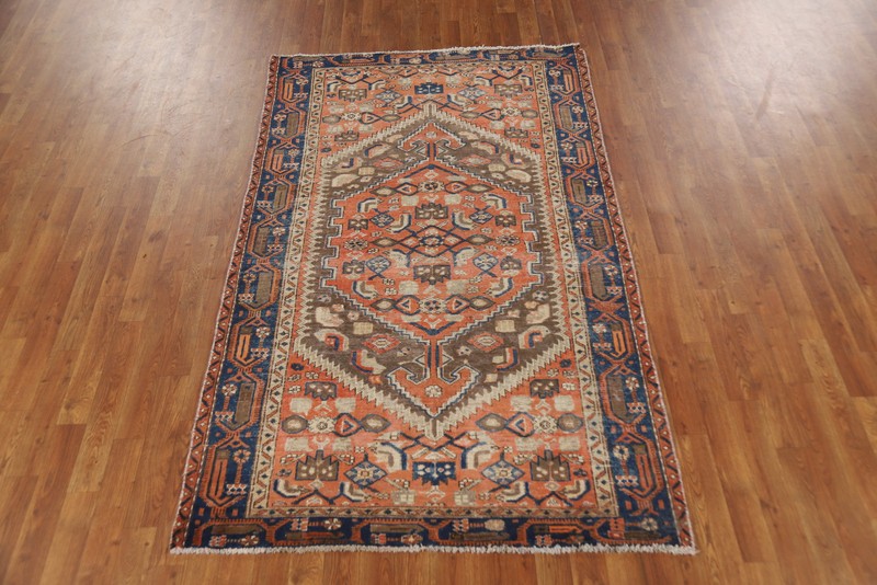 Traditional Vintage Orange Rug 4x7 Ft Hand-Knotted Geometric Wool Carpet gallery