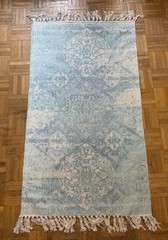 Small Light Blue / Ivory 2’X 4’ Stained Rug/ Matte