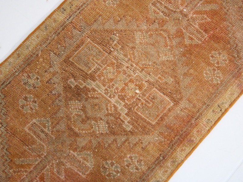 Vintage Terracotta Turkish Door Mat Rug Hand Knotted Wool 1.2x3.0 ft gallery