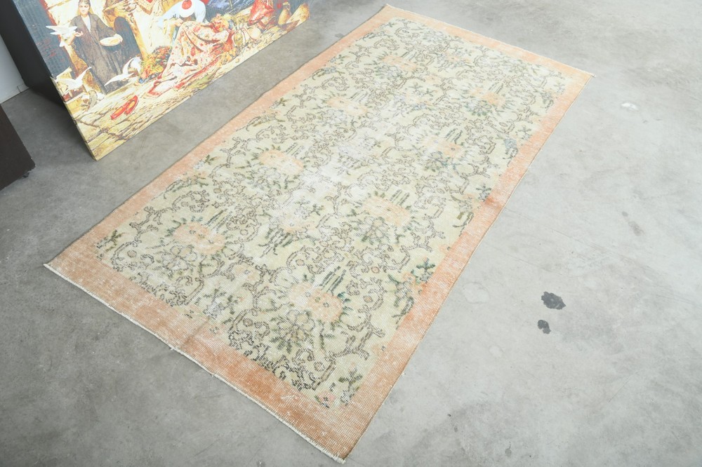4x7 Turkish Small Vintage Oushak Wool Rug Boho Decor Hand-Knotted Carpet,1502