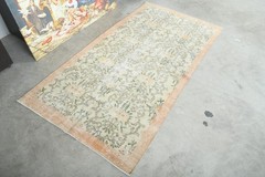4×7 Turkish Small Vintage Oushak Wool Rug Boho Decor Hand-Knotted Carpet,1502