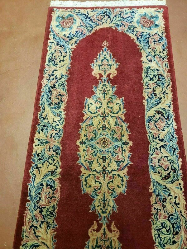 Kirman Rug 2x4 Wool Vintage Oriental Carpet Hand Knotted Red Semi Open Field gallery