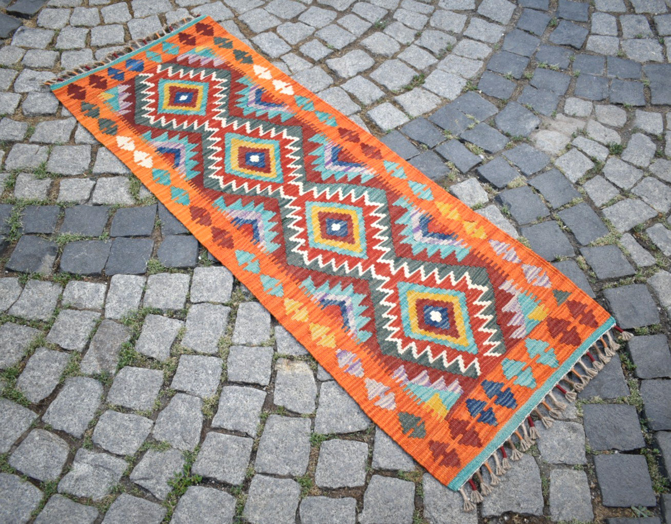 Afghan Rug 22'' x 61'' Home Decor Kitchen Runner Rug Flat Woven Wool Hallway Rug gallery