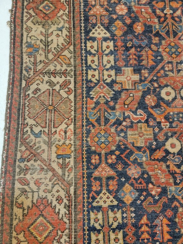 Antique Oriental Hand-Knotted Wool Runner Malayer Rust/Navy Blue 3'6" x 15'6" gallery