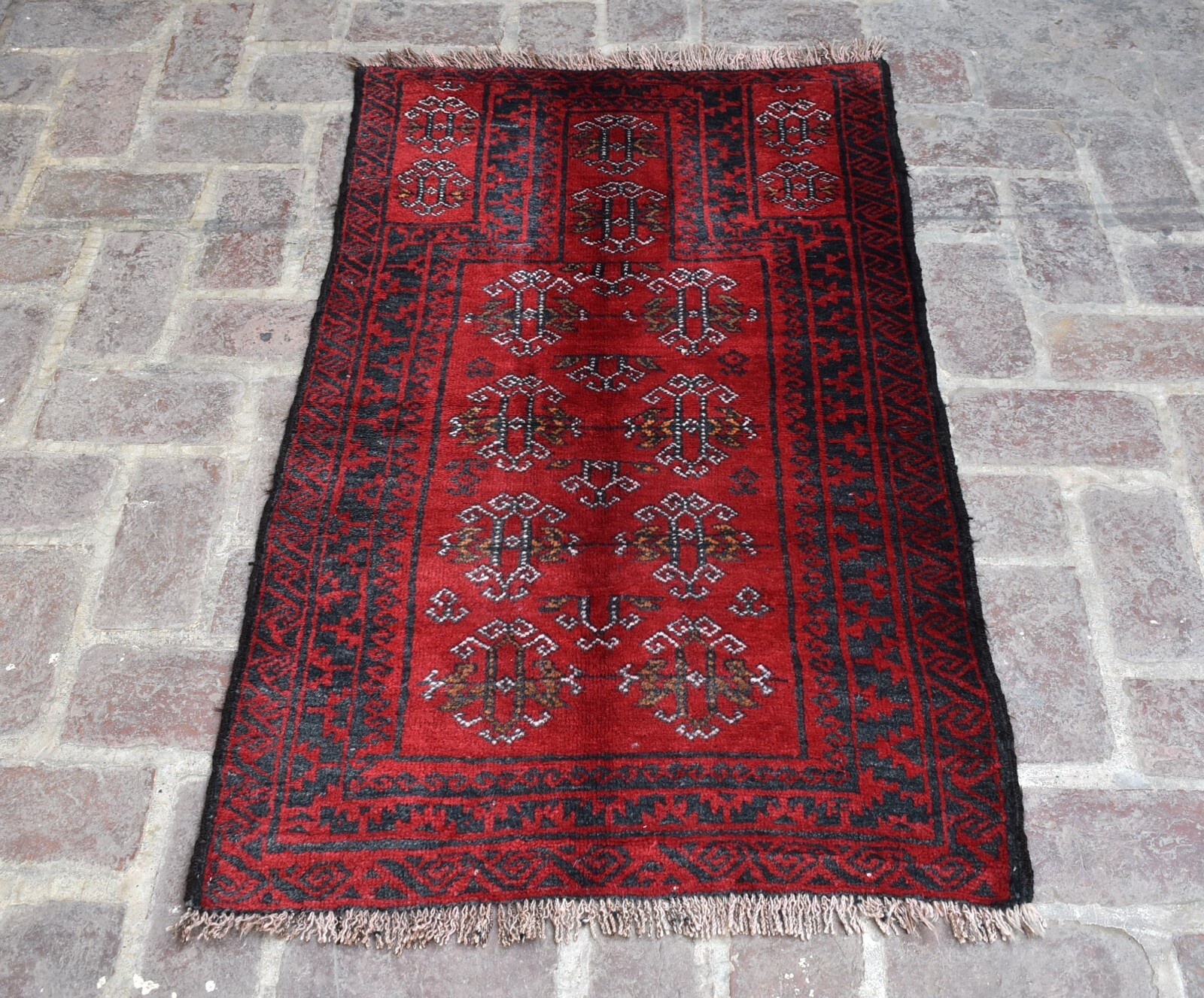 3x5 ft Vintage Hand Knotted Afghan Baluchi Wool Rug Red Oriental Antique Carpet gallery