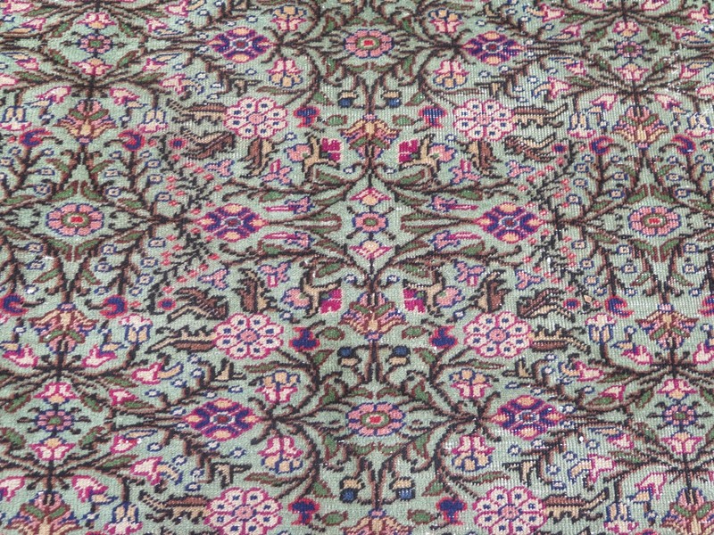 Vintage Turkish Carpet, Pink Green Rugs, Handmade Floor Wool Floral Rug 79"x112" gallery